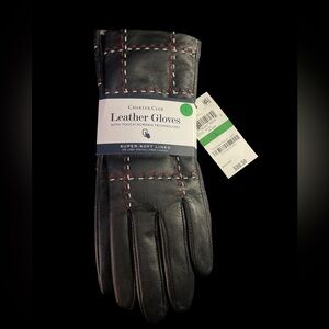 Charter Club Black Leather Gloves with Red Stitching